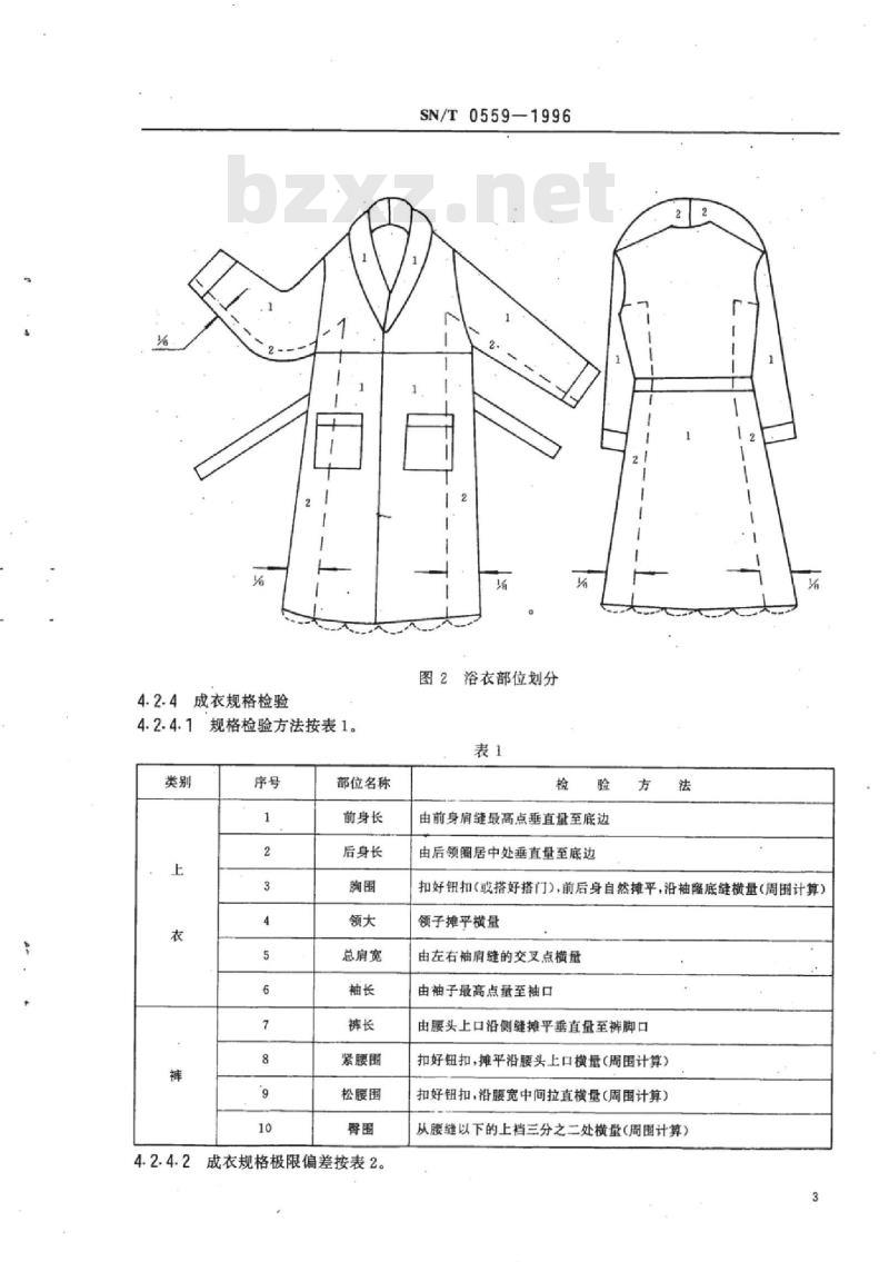 SN/T 0559-1996 出口室内服装检验规程