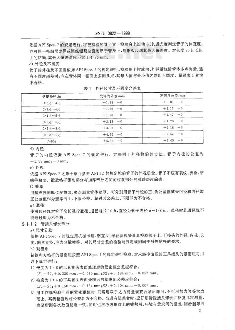 SN/T 0822-1999 进出口石油钻铤、方钻杆检验规程