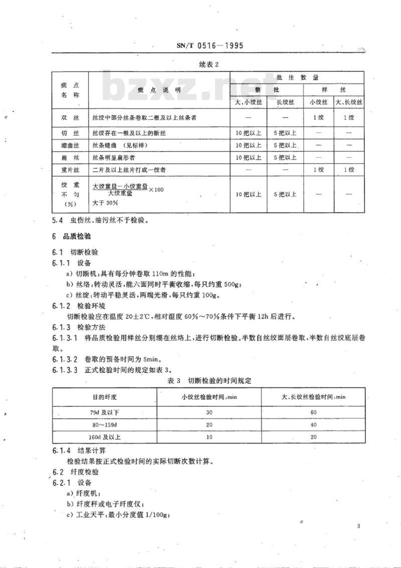 SN/T 0516-1995 出口土丝检验规程