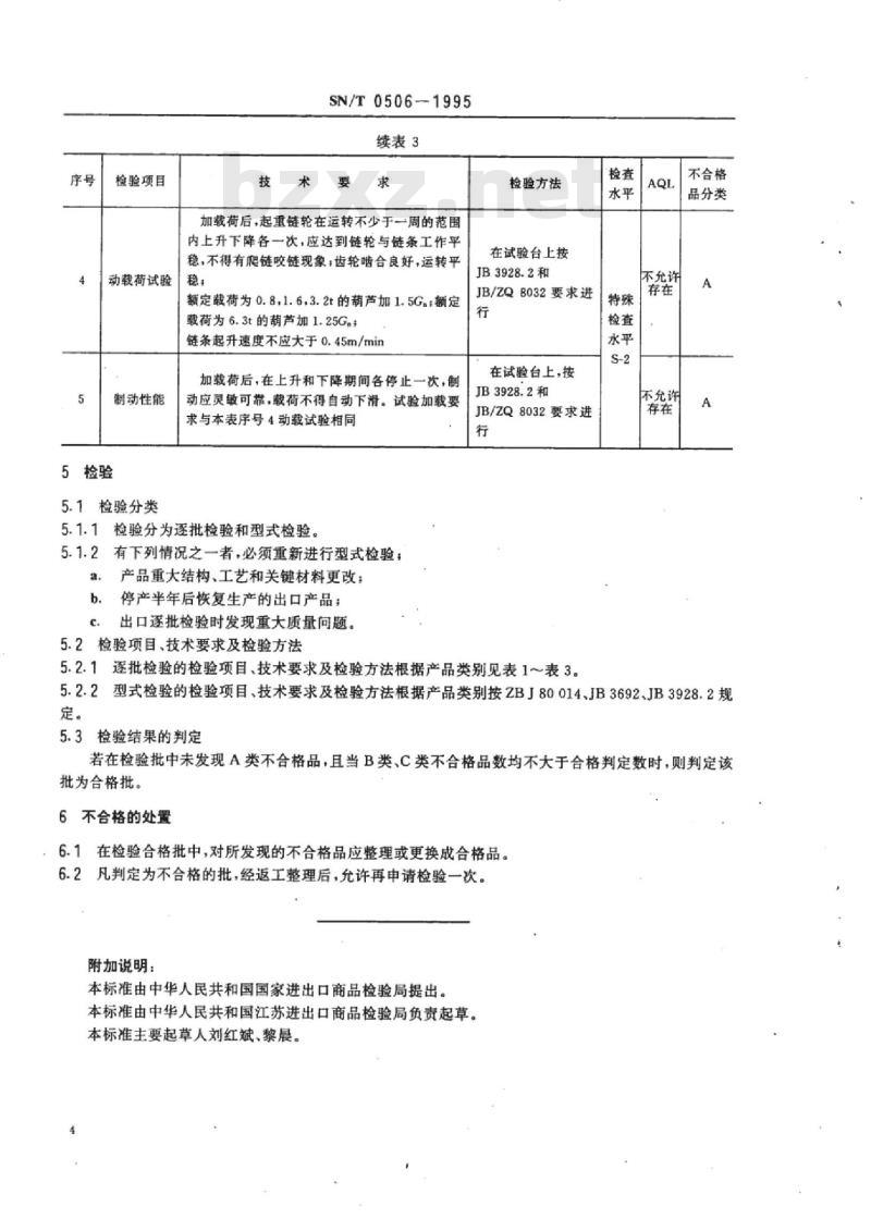 SN/T 0506-1995 出口手动葫芦检验规程