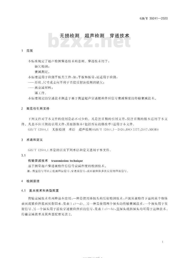 GB/T 39241-2020 无损检测 超声检测 穿透技术