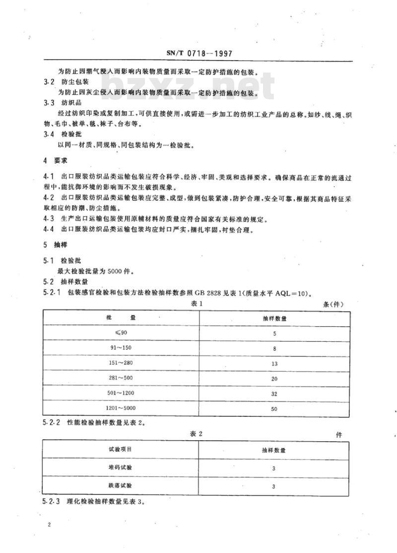 SN/T 0718-1997 出口服装纺织品类商品运输包装检验规程
