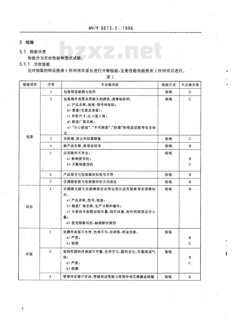 SN/T 0613.2-1996 进出口房间空气调节器性能检验规程