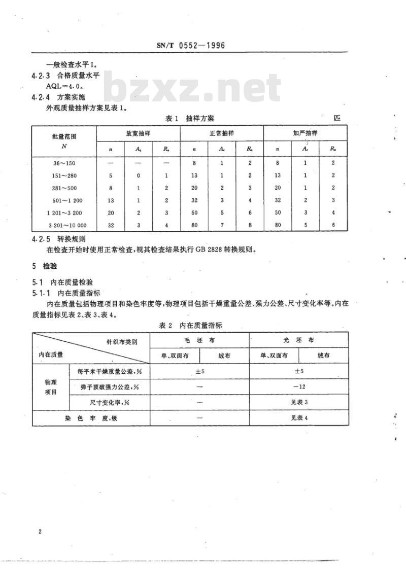 SN/T 0552-1996 出口针织布检验规程