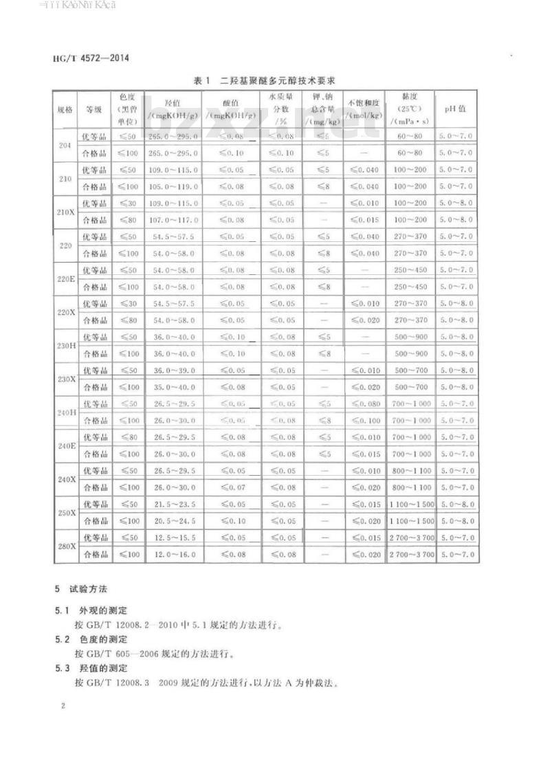 HG/T 4572-2014 塑料二羟基聚醚多元醇