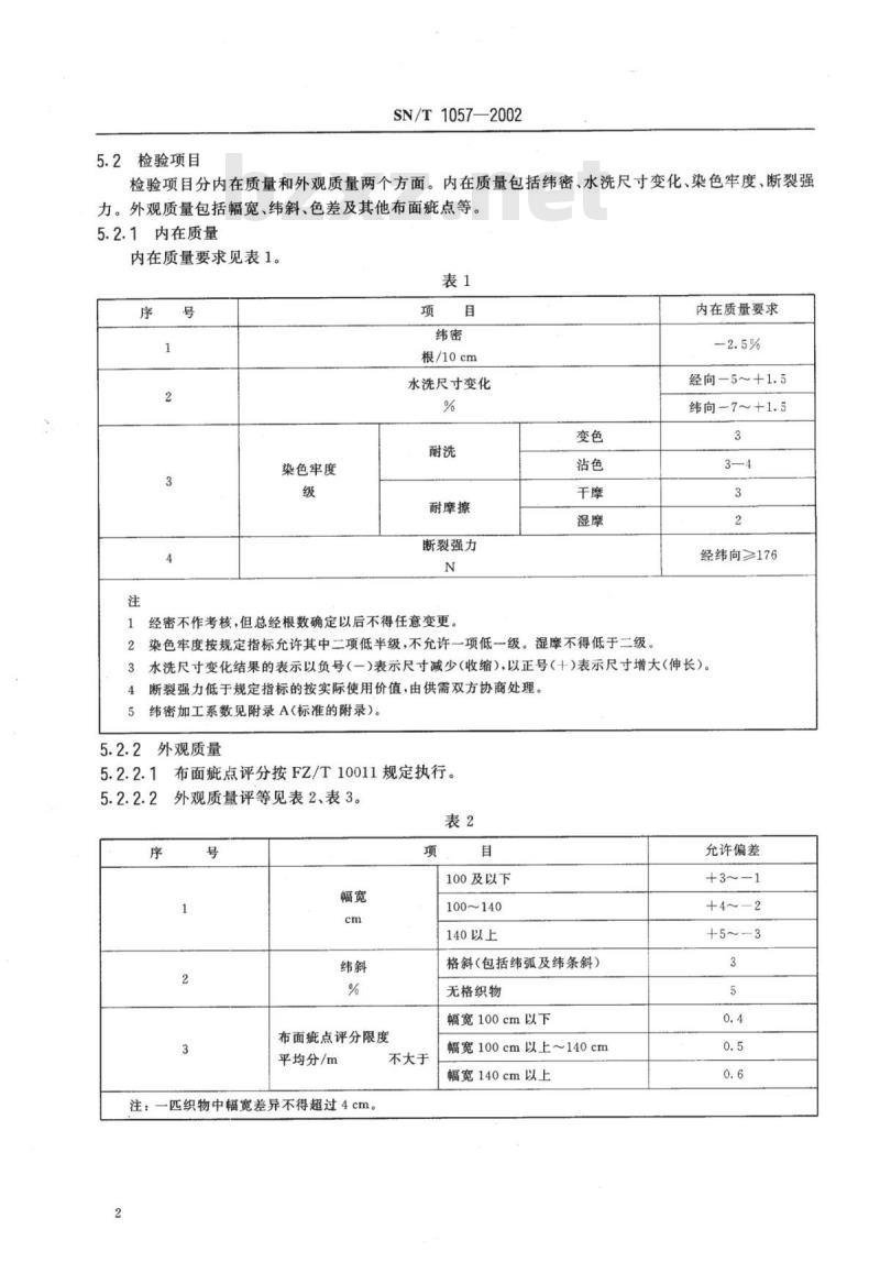 SN/T 1057-2002 出口色织氨纶绉布检验规程