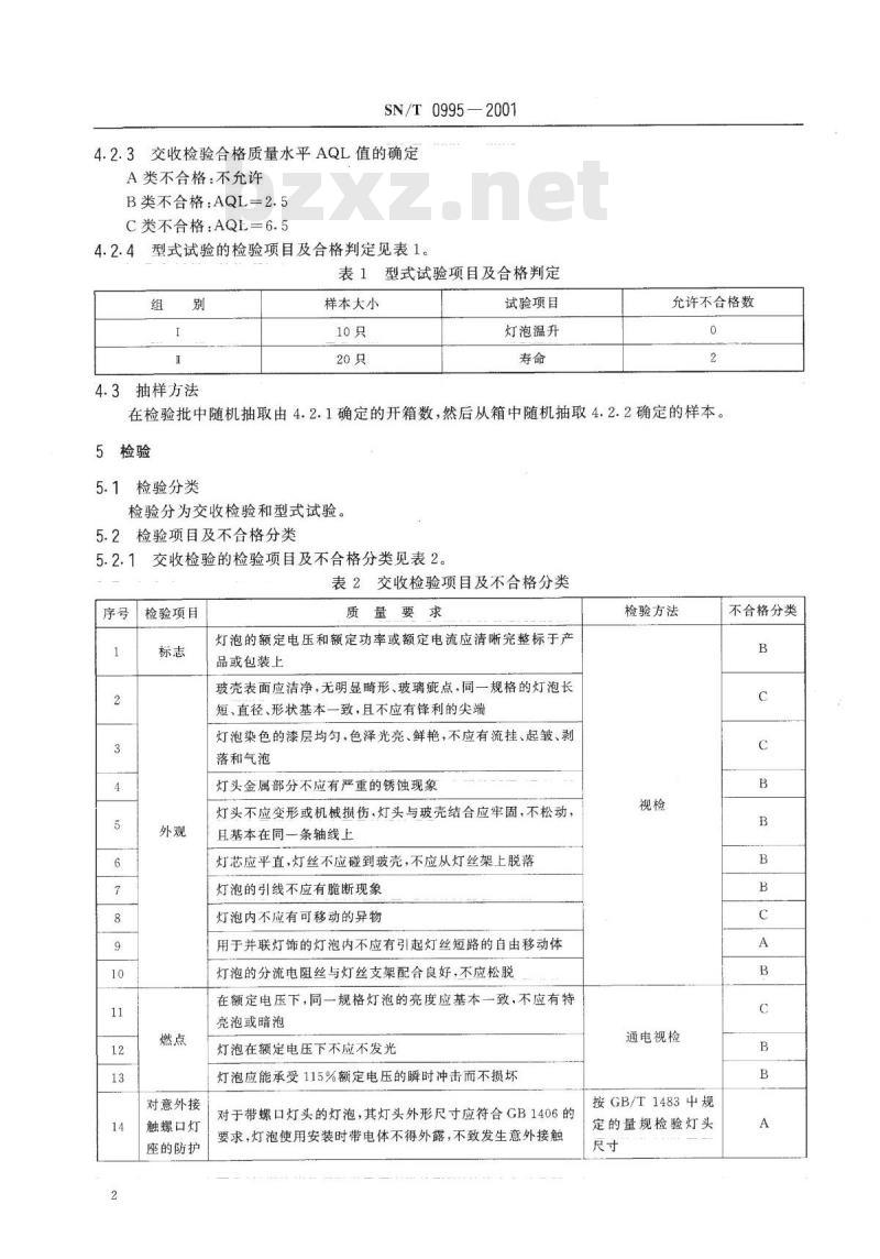 SN/T 0995-2001 出口节日装饰灯泡检验规程