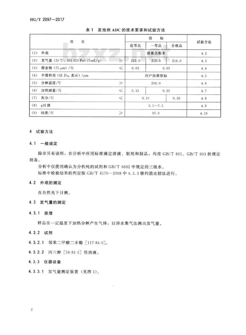HG/T 2097-2017 代替 HG/T 2097-2008 发泡剂偶氮二甲酰胺(ADC)