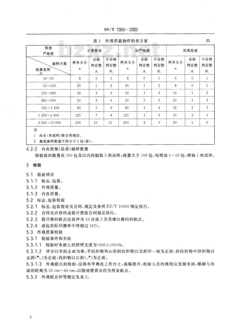 SN/T 1065-2002 出口粘纤本色布检验规程