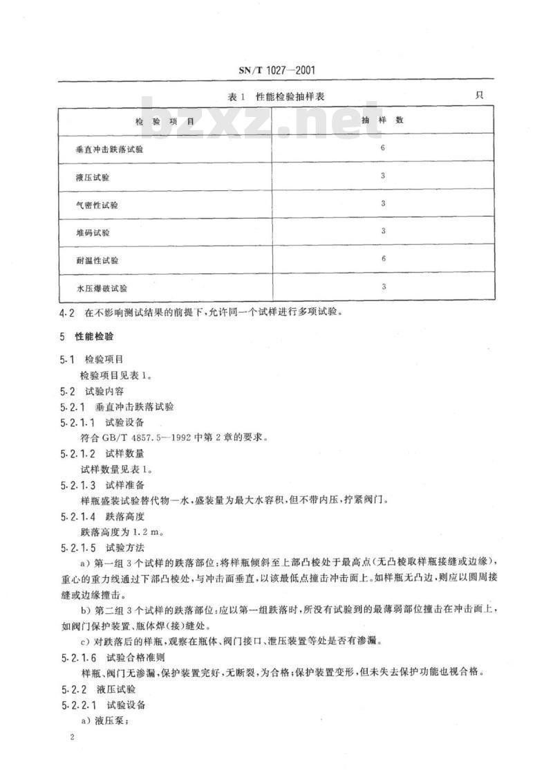SN/T 1027-2001 海运出口危险货物1 L~25 L气体容器包装检验规程