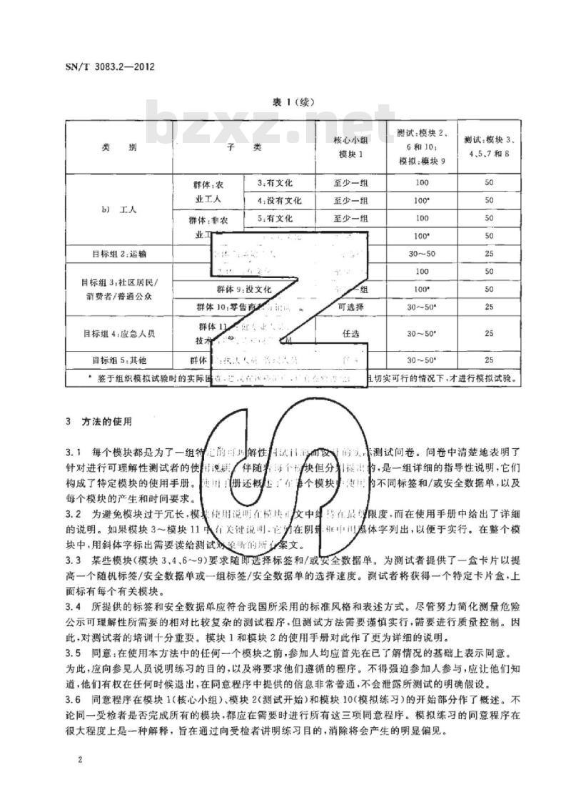 SN/T 3083.2-2012 全球化学品统一分类和标签制度(GHS) 第2部分:标签和安全数据单的可理解性测试方法