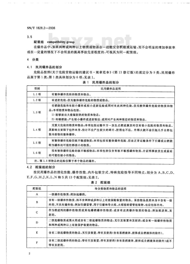 SN/T 1828.2-2006 进出口危险货物分类试验方法 第2部分:民用爆炸品