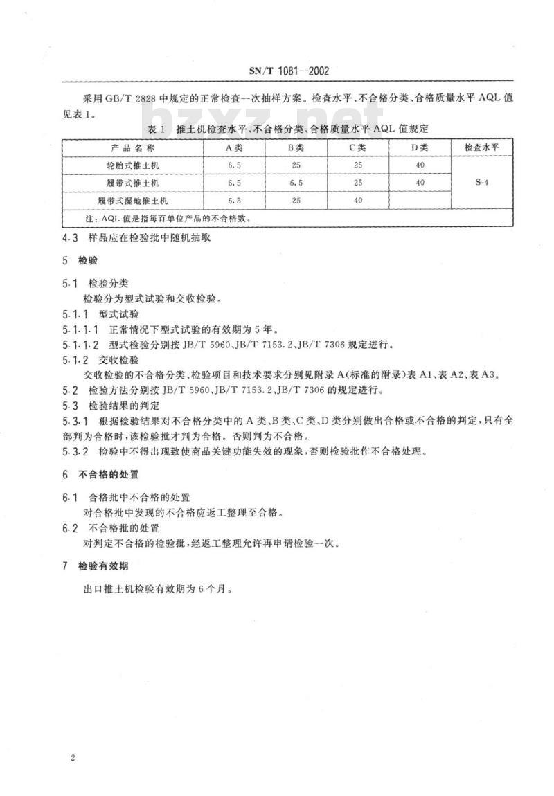SN/T 1081-2002 出口工程机械推土机检验规程