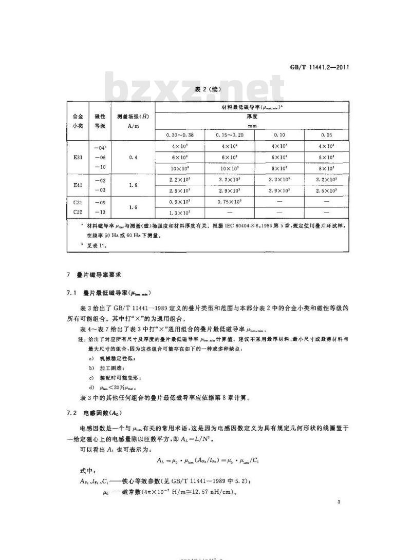 GB/T 11441.2-2011 通信和电子设备用变压器和电感器铁心片第2部分:软磁金属叠片最低磁导率规范