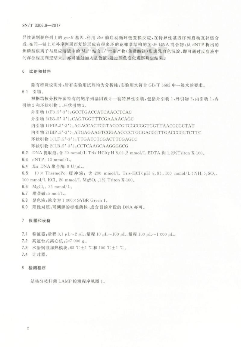 SN/T 3306.9-2017 国境口岸环介导恒温扩增(LAMP)检测方法第9部分:结核分枝杆菌