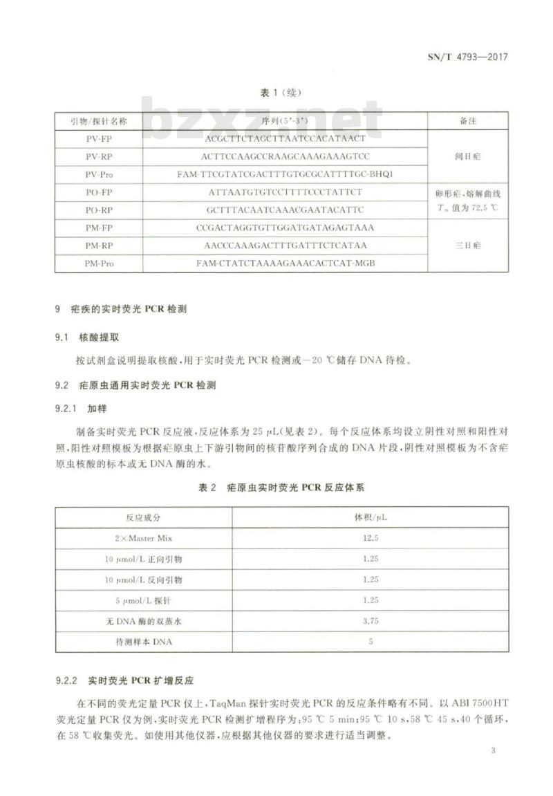 SN/T 4793-2017 国境口岸疟原虫实时荧光PCR检测方法
