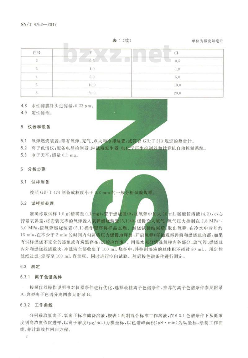 SN/T 4762-2017 煤中氟和氯含量的测定离子色谱法