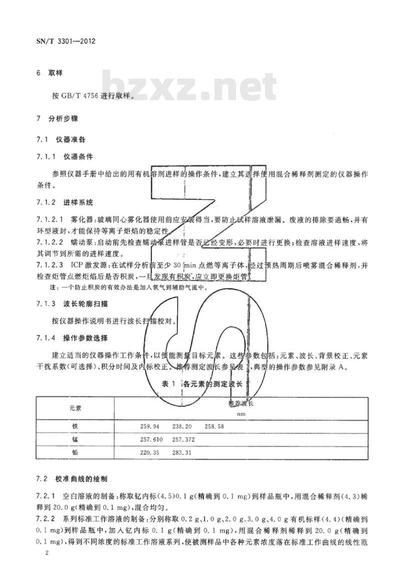 SN/T 3301-2012 汽油中锰、铁、铅含量的测定电感耦合等离子体原子发射光谱法