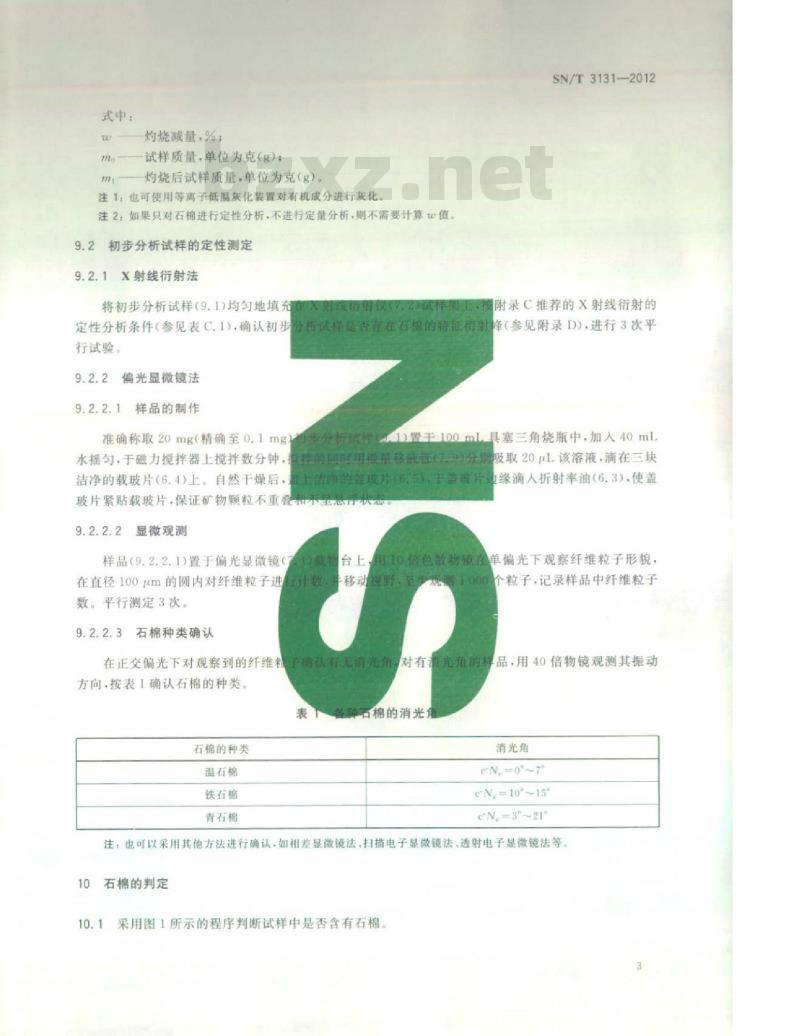 SN/T 3131-2012 自行车车闸闸皮中石棉含量的测定偏光显微镜-X射线衍射光谱法