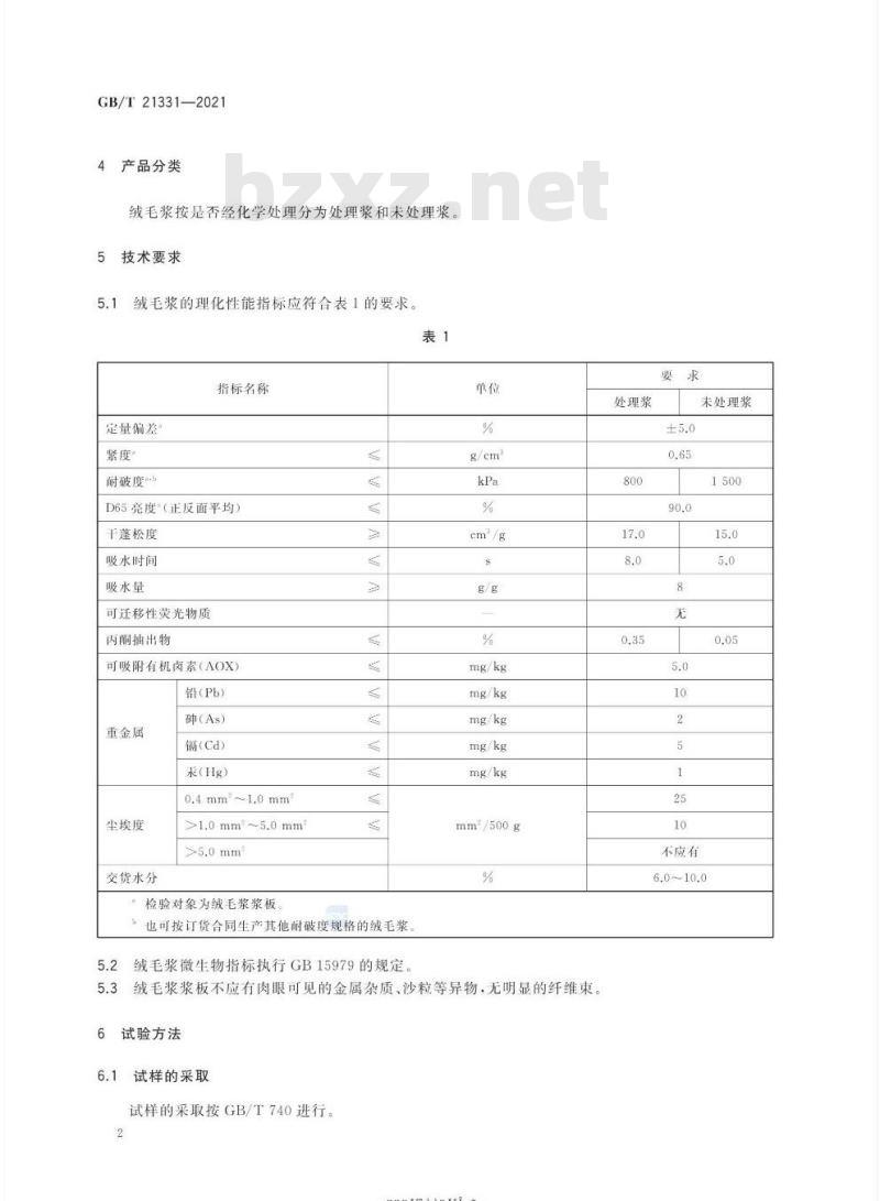 GB/T 21331-2021 绒毛浆