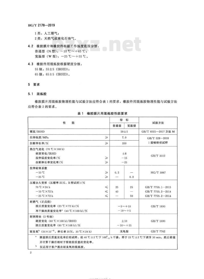 HG/T 2178-2019 代替 HG/T 2178-1991 膜式燃气表用橡胶膜片和橡胶件
