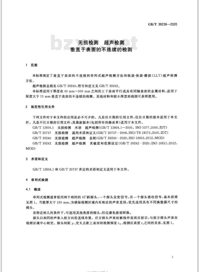 GB/T 39238-2020 无损检测 超声检测垂直于表面的不连续的检测