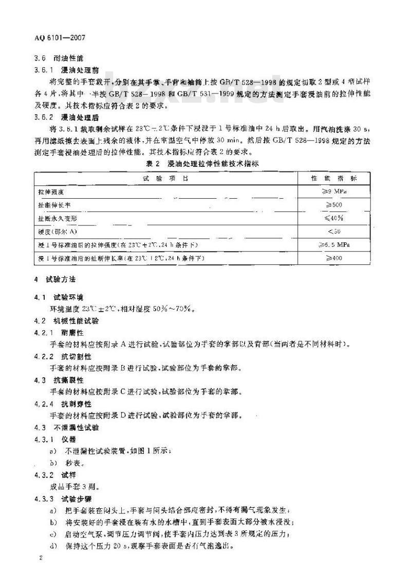 AQ 6101-2007 代替LD34.4-1992 橡胶耐油手套