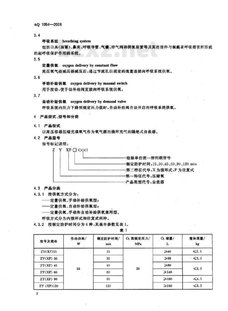 AQ 1054-2008 隔绝式压缩氧气自救器