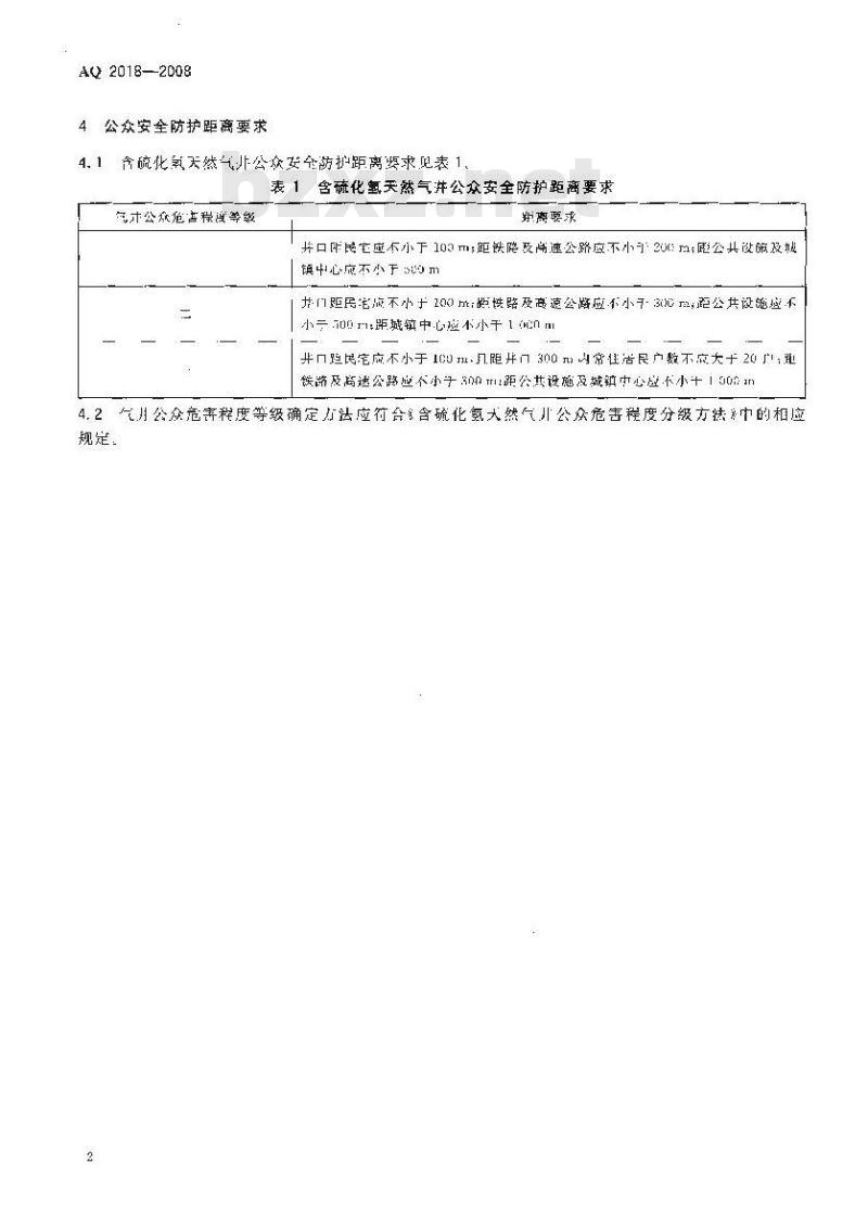 AQ 2018-2008 含硫化氢天然气井公众安全防护距离