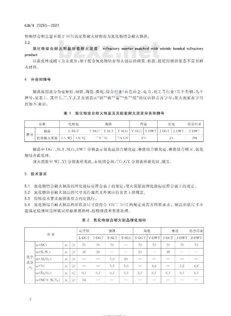 GB/T 23293-2021 氮化物结合耐火制品及其配套耐火泥浆