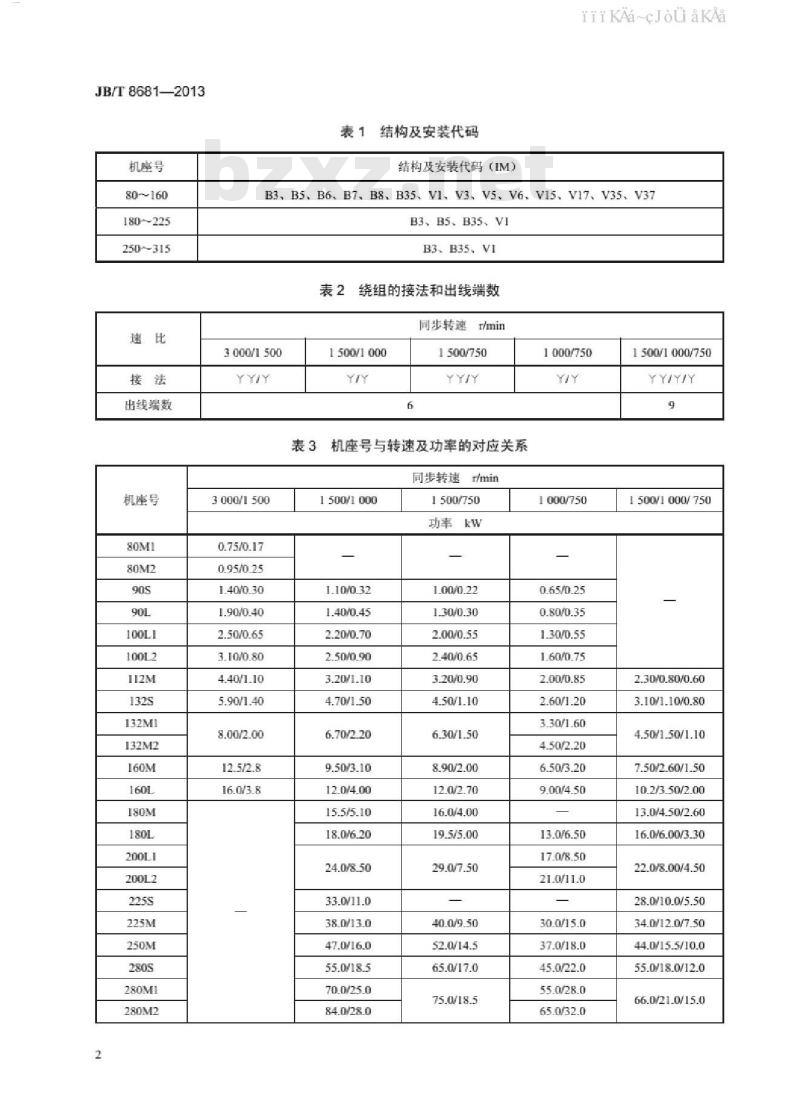 JB/T 8681-2013 YDT系列(IP44)变极多速三相异步电动机技术条件(机座号80～315)