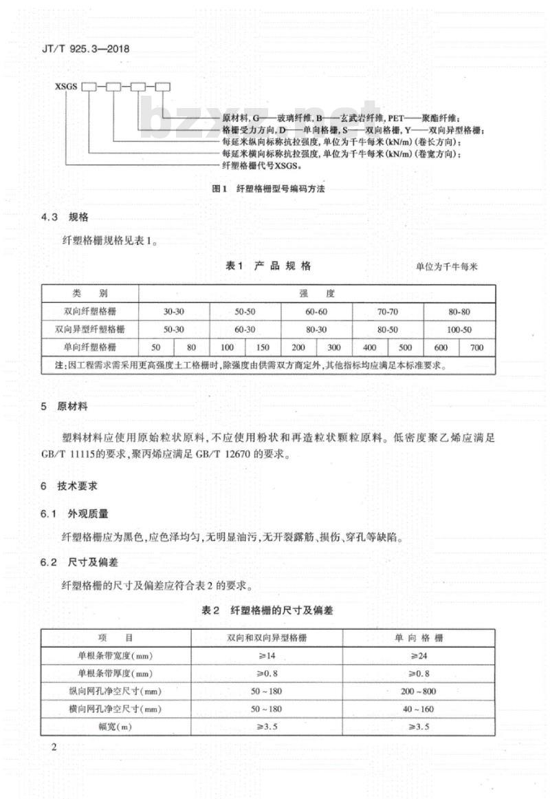 JT∕T 925.3-2018 公路工程土工合成材料土工格栅 第3部分：纤塑格栅