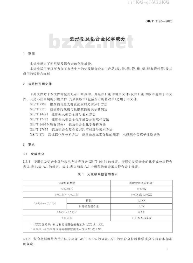 GB/T 3190-2020 变形铝及铝合金化学成分