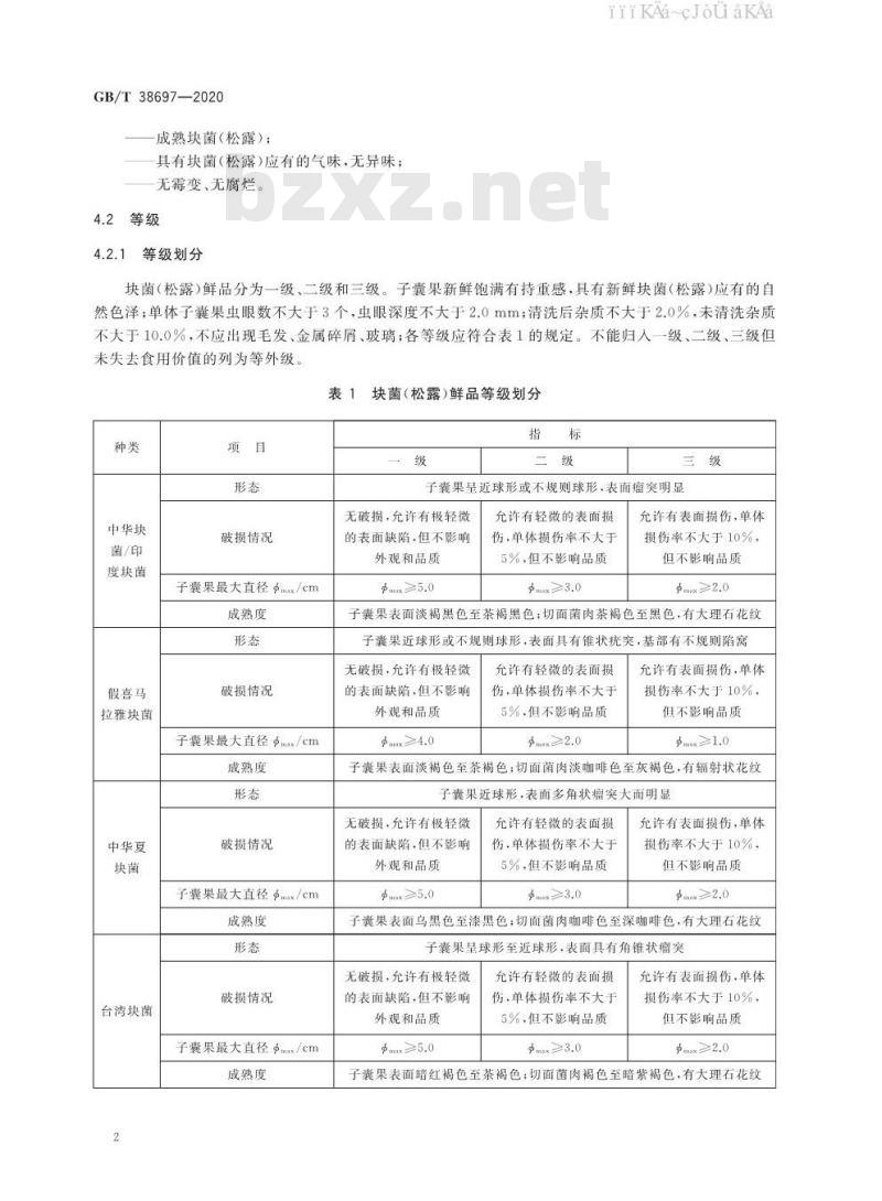 GB/T 38697-2020 块菌（松露）鲜品质量等级规格