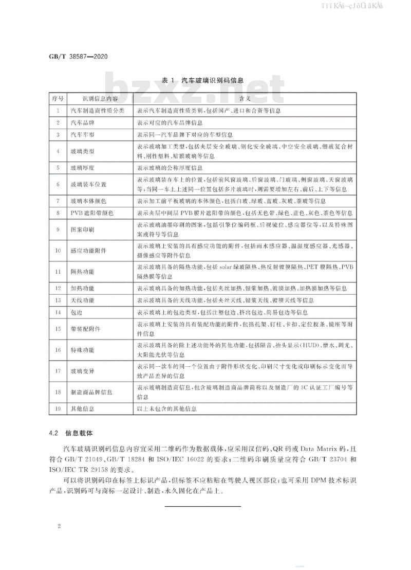 GB/T 38587-2020 汽车玻璃识别码信息要求