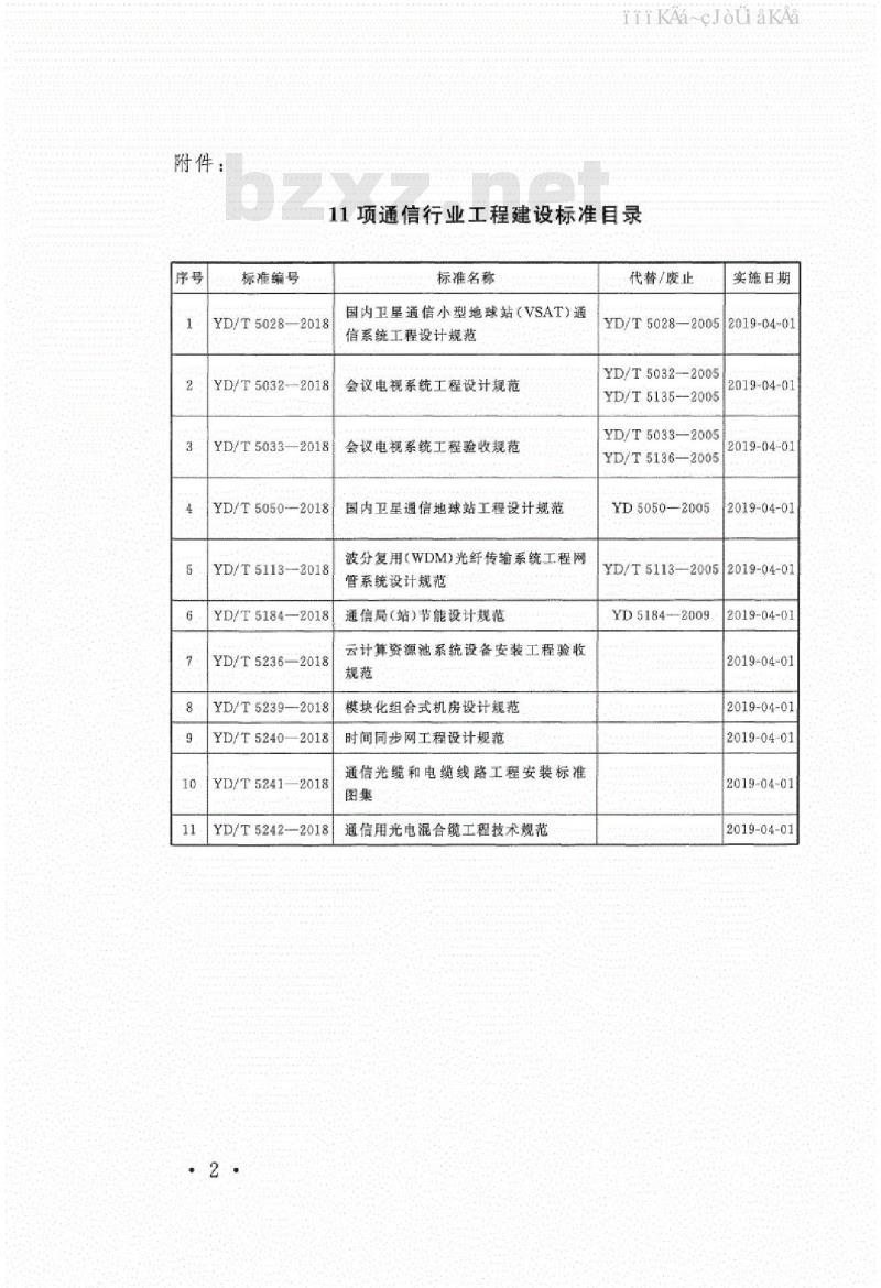 YD/T 5028-2018 国内卫星通信小型地球站（VSAT）通信系统工程设计规范