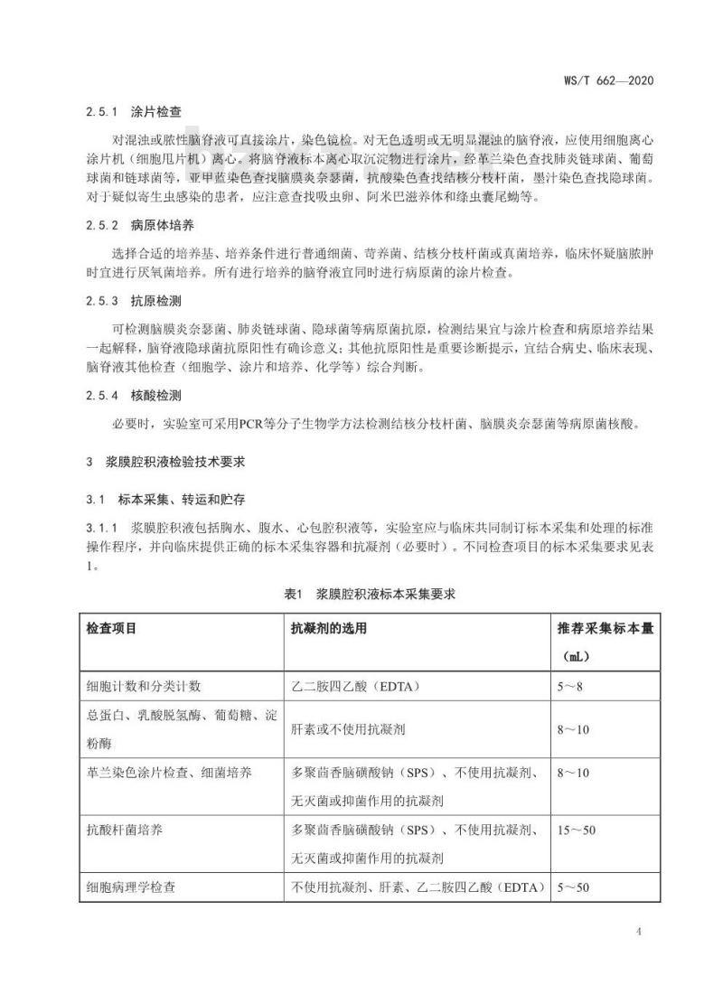 WS/T 662-2020 临床体液检验技术要求