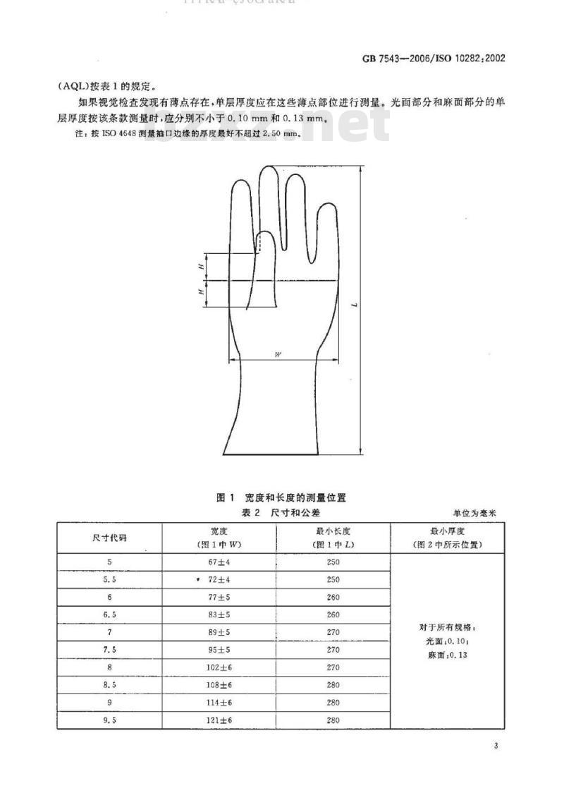 GB 7543-2006 一次性使用灭菌橡胶外科手套