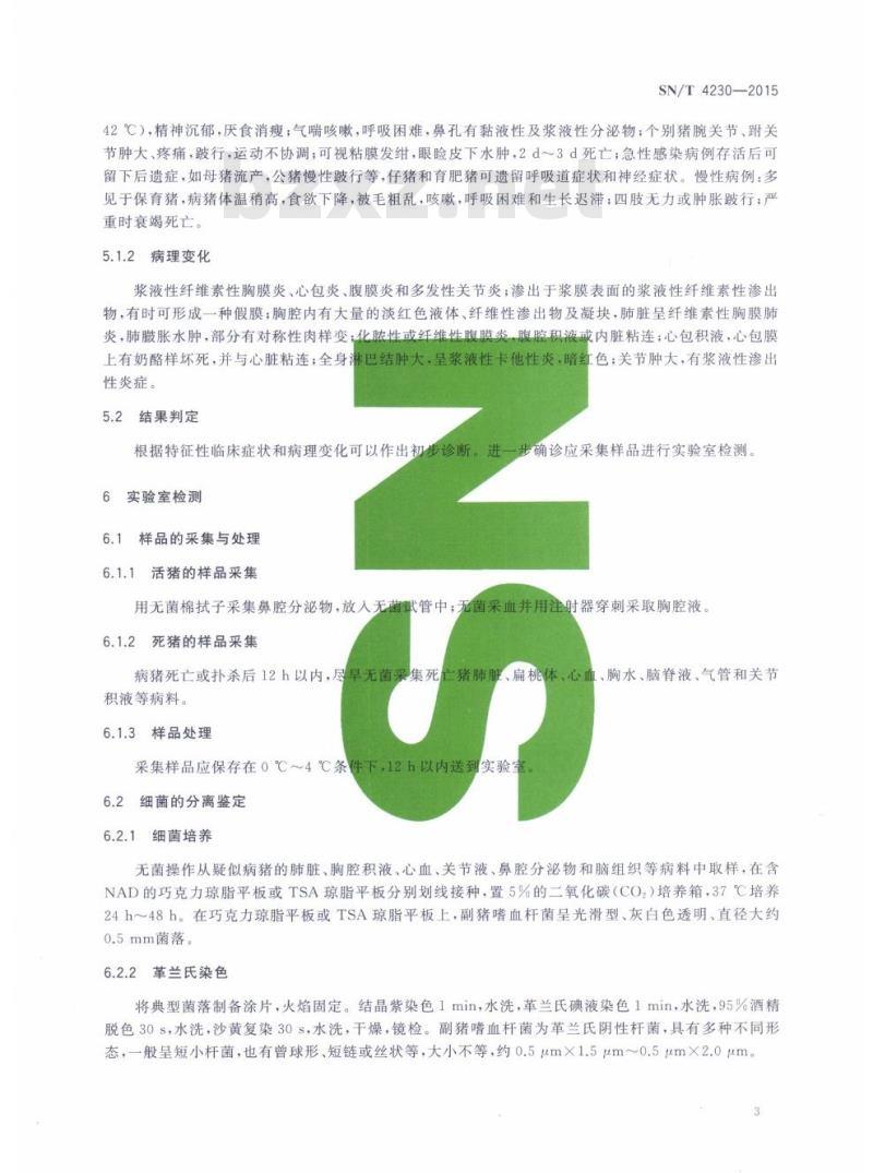 SN/T 4230-2015 副猪嗜血杆菌病检疫技术规范