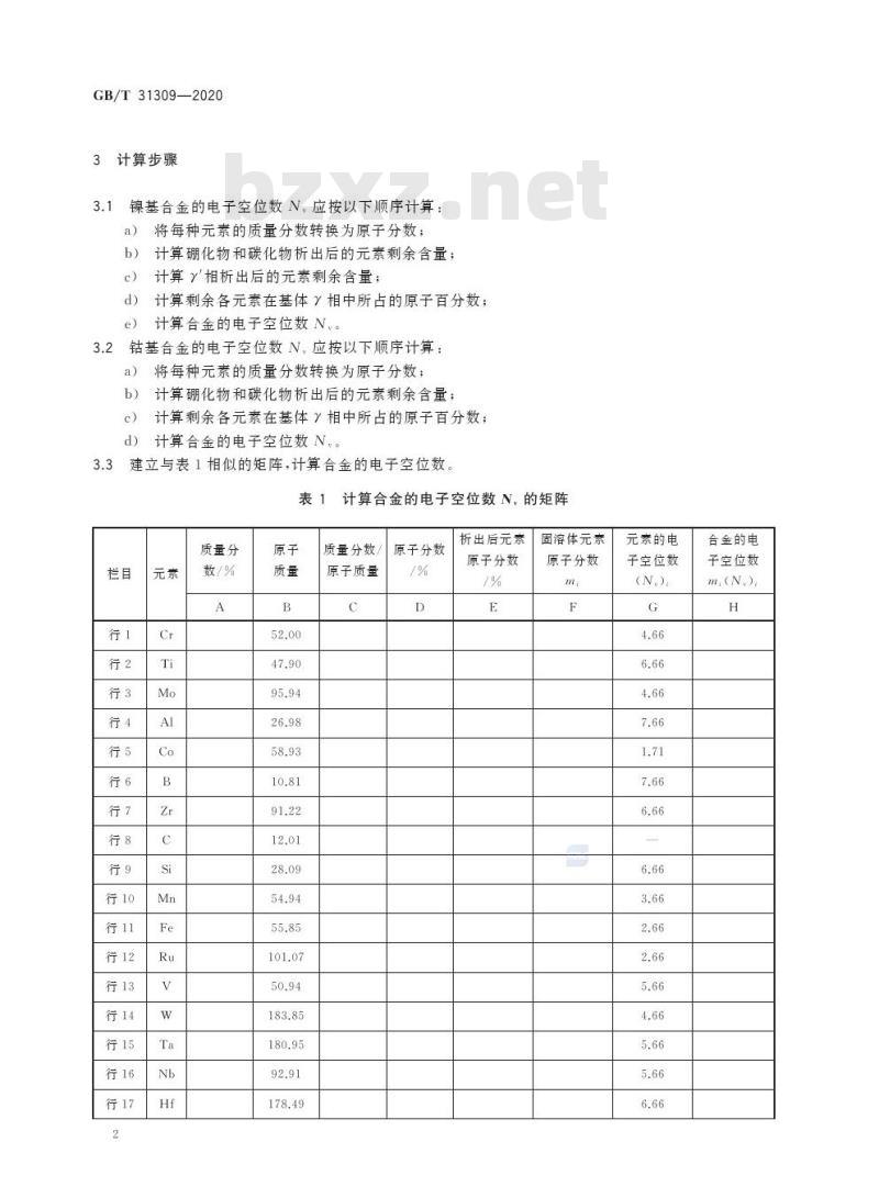 GB/T 31309-2020 铸造高温合金电子空位数计算方法