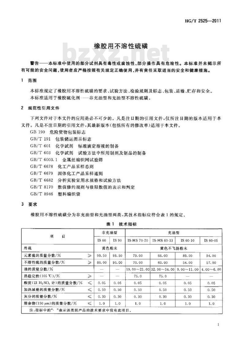 HG/T 2525-2011 代替 HG/T 2525-1993 橡胶用不溶性硫磺