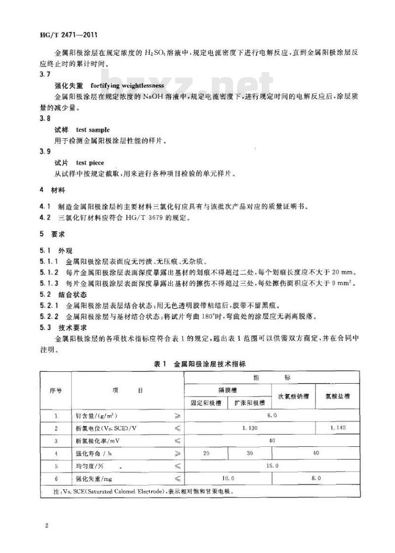 HG/T 2471-2011 代替 HG/T 2471-2001 电解槽金属阳极涂层