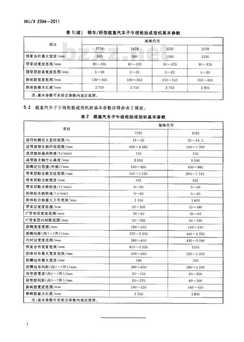 HG/T 2394-2011 代替 HG/T 2394-1992 子午线轮胎成型机系列