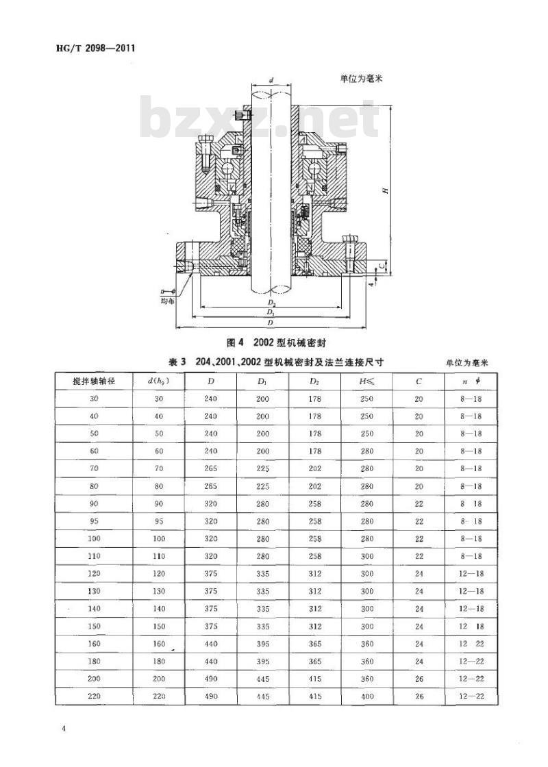 HG/T 2098-2011 代替 HG/T 2098-2001 釜用机械密封类型、主要尺寸及标志