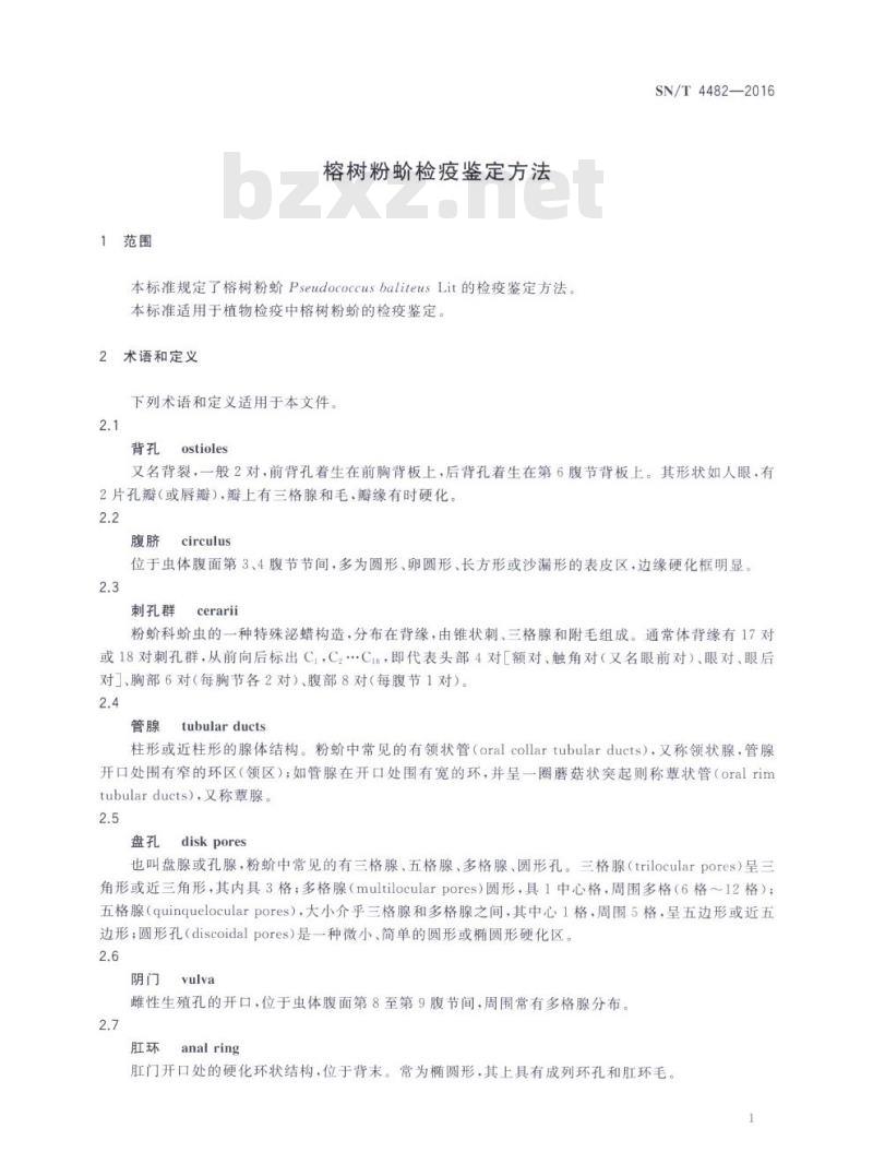 SN/T 4482-2016 榕树粉蚧检疫鉴定方法