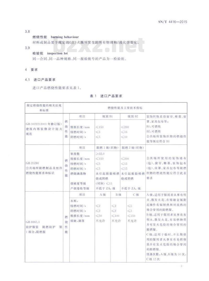 SN/T 4416-2015 进出口功能性纺织品检验规程燃烧性能