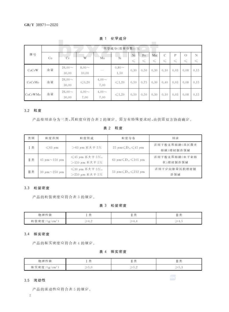 GB/T 38971-2020 增材制造用球形钴铬合金粉