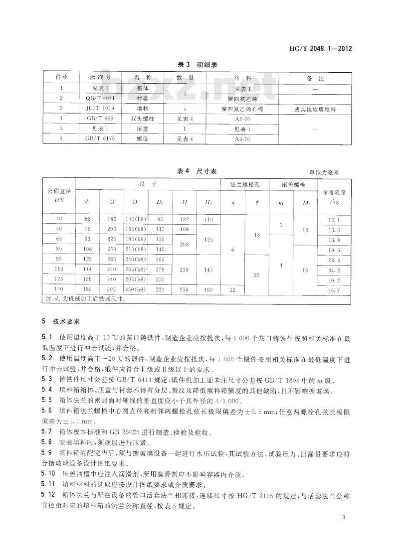 HG/T 2048.1-2012 代替 HG/T 2048.1-2005 搪玻璃填料箱