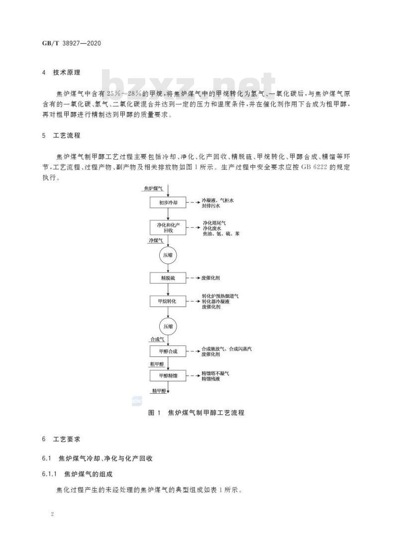 GB/T 38927-2020 焦炉煤气制取甲醇技术规范