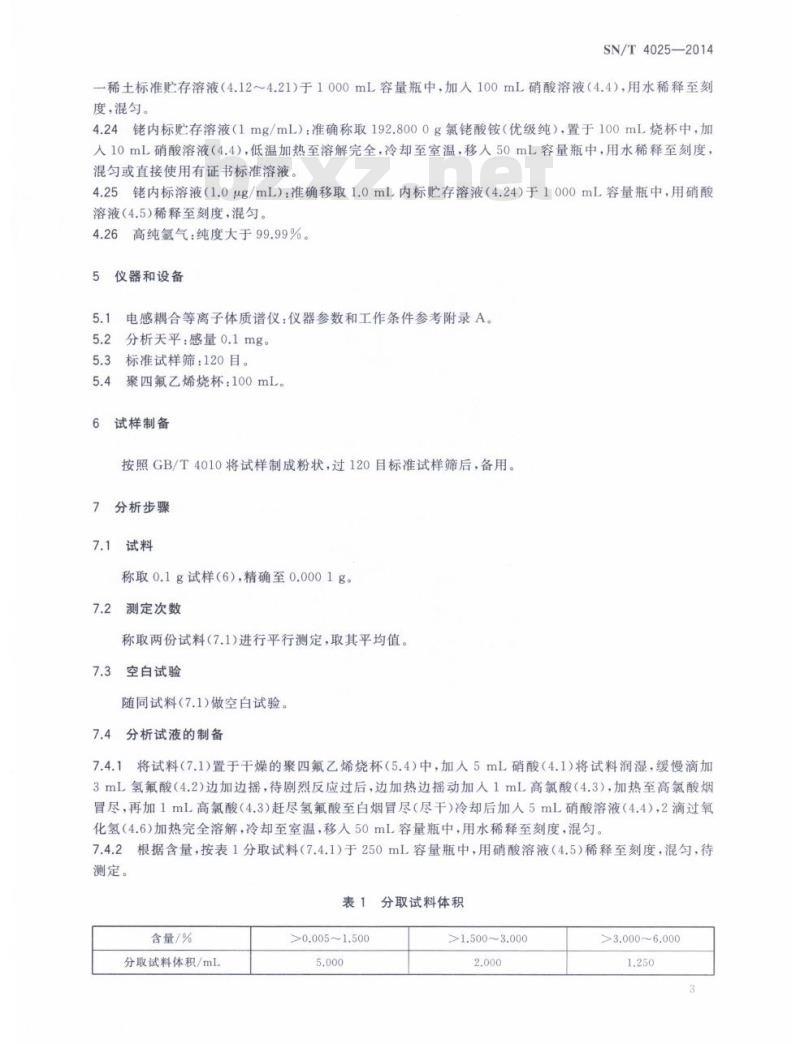 SN/T 4025-2014 稀土硅铁合金及镁硅铁合金中稀土总量的测定电感耦合等离子体质谱法